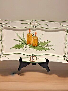RCCL Portugal Christmas Candle Tray Serving Plate 15X8" Hand Painted Holiday